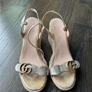 Gucci Gold Wedge Shoes with Iconic Design